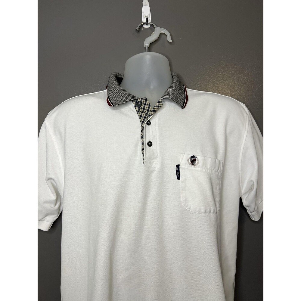 Vintage Peter Luger Polo Shirt Mens Large White Solid Contrast Collar Logo
